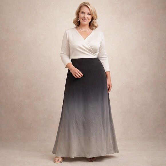 Adrianna Papell Dresses & Skirts - NEW Adrianna Papell Silk Skirt Sz 16 Black Silver Ombré Formal Evening Vtg Y2K